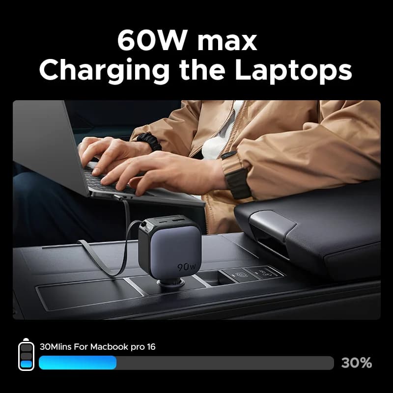 Φορτιστής Αυτοκινήτου USB-C 145W με Αναδιπλούμενο Καλώδιο