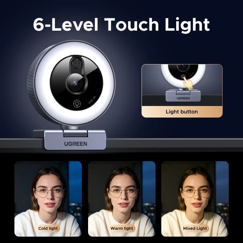 Webcam USB 4K με Δακτυλίου Φωτισμού Αφής και Κάλυμμα Απορρήτου
