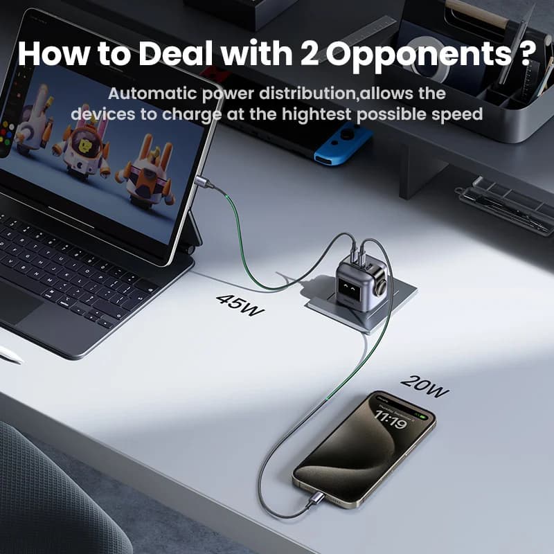 Γρήγορος Φορτιστής GaN USB-C 65W με Πρίζα UK
