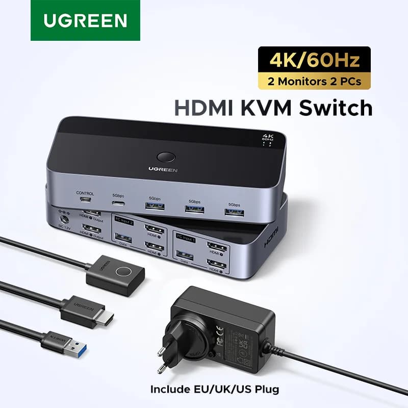 Διακόπτης KVM Διπλής Οθόνης με HDMI και USB-C
