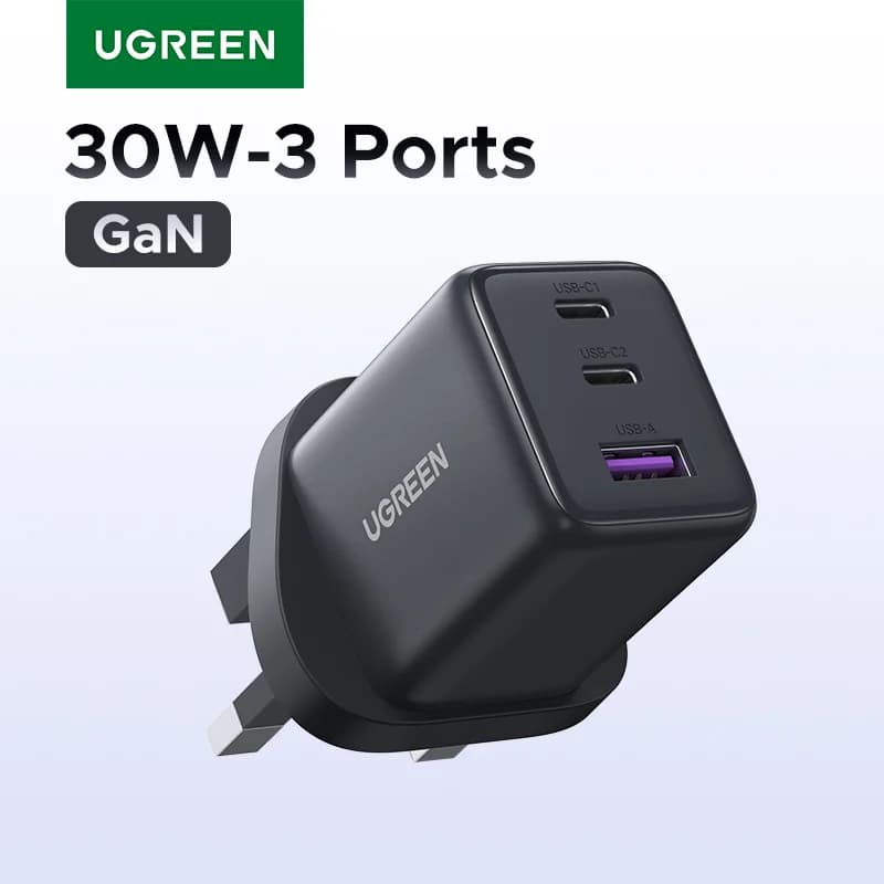 Μικρός Φορτιστής Γρήγορης Φόρτισης GaN USB-C 30W με Βύσμα UK