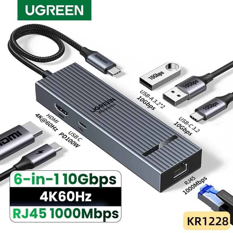 Hub USB-C 6-σε-1, 4K HDMI, Gigabit Ethernet, 100W PD