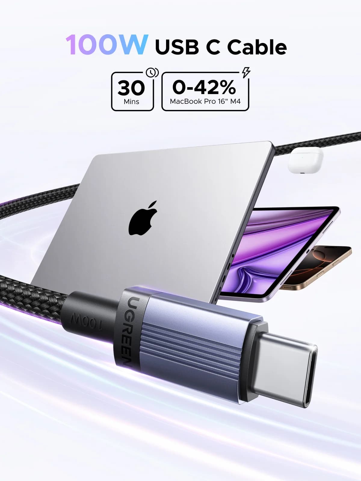 Καλώ γρήγορης φόρτισης USB-C 100W, 5A