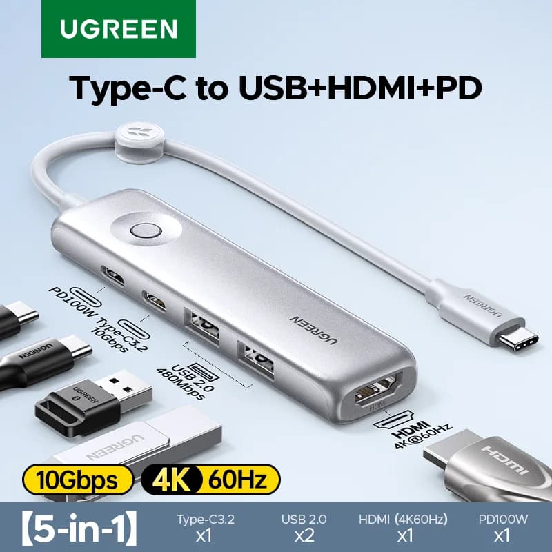 USB-C Hub 5-σε-1, HDMI 4K, 10Gbps, PD 100W